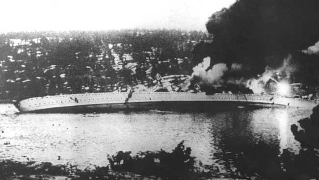 «Блюхер», тонущий в Осло-фьорде, 9 апреля 1940