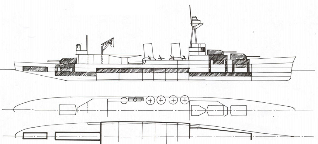 Эскиз дизайна крейсера типа New Orleans