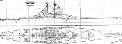 Оригинальный чертёж Jean Bart 1940 года. Внешний вид.